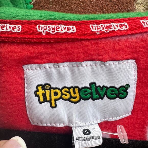 Tipsy Elves $80 unisex Ho Ho Ho Full Zip Holiday Fleece pajamas one piece Red Sm - Picture 5 of 9